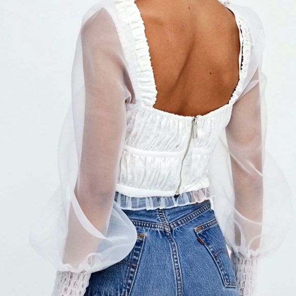 NWT for love and lemons Gabrielle Top puffy sleeves lingerie-inspired boho - Picture 5 of 10